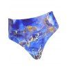 Tie Dye Bikini Swimsuit Printed High Waist Padded Plunging Neck Tied Open Back Beach Tummy Control Swimwear - BLUE XL