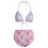 Maillot de Bain Bikini Teinté Imprimé Ouvert Au Dos à Coupe Haute Trois Pièces - Rose clair XL
