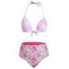 Maillot de Bain Bikini Teinté Imprimé Ouvert Au Dos à Coupe Haute Trois Pièces - Rose clair L