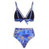 Maillot de Bain Bikini Rembourré Gainant Teinté Imprimé Ouvert Au Dos à Taille Haute - Bleu XL