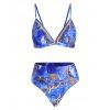 Maillot de Bain Bikini Rembourré Teinté Imprimé Ouvert Au Dos à Taille Haute - Bleu L