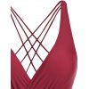 Crisscross One-piece Swimsuit Solid Color Plunging Neck High Waist Ruffle Swimwear - DEEP RED XL