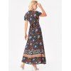 Allover Floral Print Maxi Dress Surplice Plunging Neck High Slit Flutter Sleeve Dress - multicolor L
