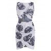 Tropical Leaf Print Cut Out Waist Mini Dress - LIGHT GRAY XL