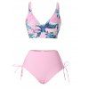 Maillot de Bain Bikini Superposé Noué à Imprimé Feuille - Rose clair M