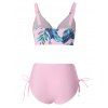 Maillot de Bain Bikini Superposé Noué à Imprimé Feuille - Rose clair M