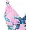 Maillot de Bain Bikini Superposé Noué à Imprimé Feuille - Rose clair M