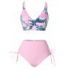 Surplice Leaf Print Cinched Tie Bikini Swimwear - LIGHT PINK XXL
