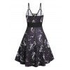 Gothic Dress A Line Dress Croset Style Mermaid Skeleton Print Lace Up Dress - BLACK M