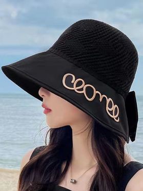 Beach Bucket Hat Hollow Out Embroidered Letters Bowknot Trendy Hat