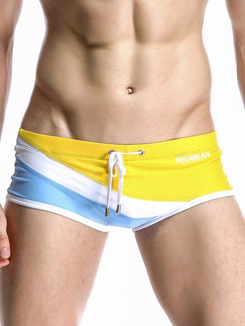Short de Bain Sportif Court en Blocs de Couleurs à Cordon