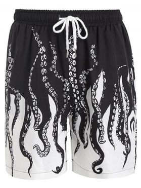 Marine Life Casual Summer Board Shorts Octopus Print Drawstrings Pockets Beach Shorts