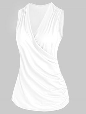 Summer Plain Tank Top V Neck Surplice Ruched Pure Color Casual Top