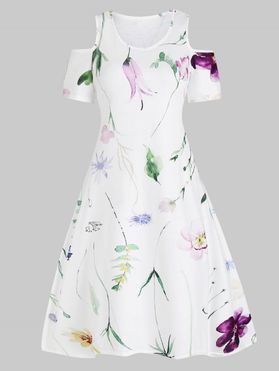 Plus Size Vacation Casual High Low Midi Dress Leaf Floral Print Sleeveless Summer Dress
