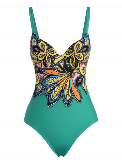 Bohemian Vacation One-piece Swimsuit Floral Print Push Up Corset Underwire Spaghetti Strap Swimwear