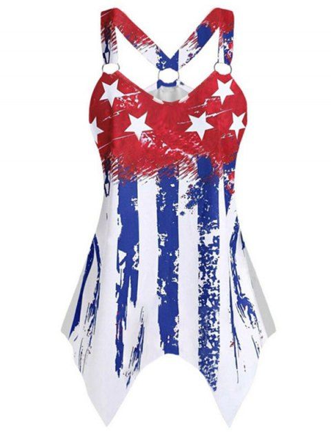 American Flag Casual Tank Top Star Striped Print O Ring Cut Out Handkerchief Summer Top