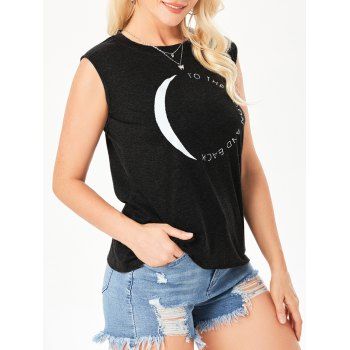 Graphic Round Neck Tank Top, Black