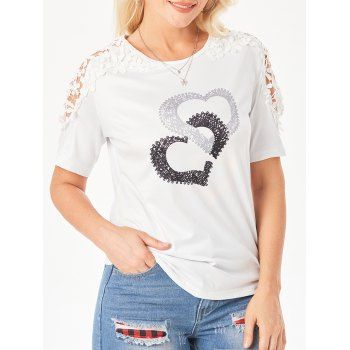 

Floral Crochet Panel Heart Printed T-shirt, White