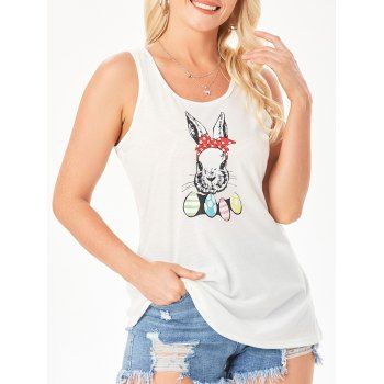 

Rabbit Egg Print Graphic Tank Top, White