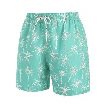 Coconut Tree Print Board Shorts, Green
