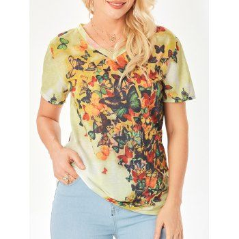 

Ombre Vivid Allover Butterfly Print Short Sleeve T-shirt, Multicolor