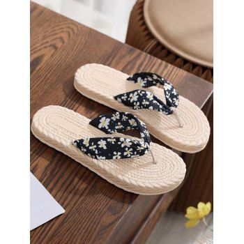 

Casual Flip Flops Daisy Print Non-slip Summer Beach Slippers, Black