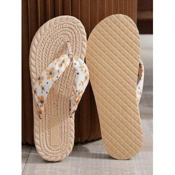 

Casual Flip Flops Daisy Print Non-slip Summer Beach Slippers, White