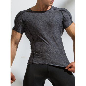 

Sporty T Shirt Skinny Short Sleeve Round Neck Minimalist Swimming Top, Gray