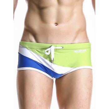 

Beach Contrast Colorblock Sporty Swimming Trunks Drawstrings Short Swimming Bottom, Light green