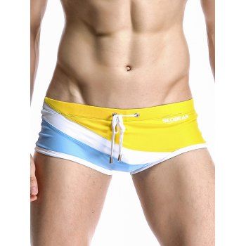 

Beach Contrast Colorblock Sporty Swimming Trunks Drawstrings Short Swimming Bottom, Yellow