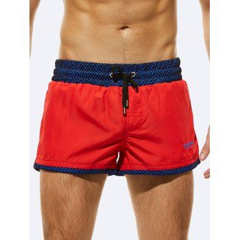 

Casual Board Shorts Contrast Colorblock Lace Panel Drawstrings Pockets Summer Ringer Beach Shorts, Red