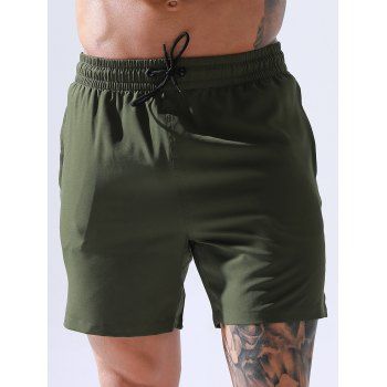 

Vacation Casual Board Shorts Drawstrings Solid Color Pockets Summer Beach Shorts, Deep green