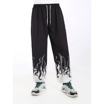 

Marine Life Casual Long Pants Octopus Print Beam Feet Drawstrings Elastic Waist Pants, Black