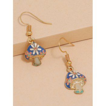 

Vacation Bohemian Floral Print Mushroom Pendant Trendy Drop Earrings, Blue