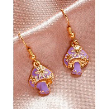 

Vacation Bohemian Floral Print Mushroom Pendant Trendy Drop Earrings, Purple