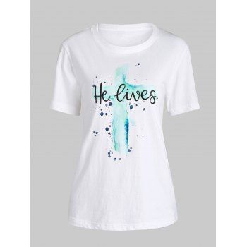 

Casual T Shirt Graphic Cross Print Short Sleeve Round Neck Summer Tee, White