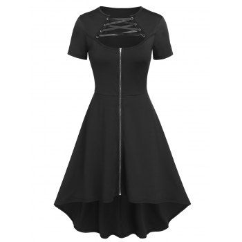 

Gothic Cutout Crisscross High Low Midi Dress, Black