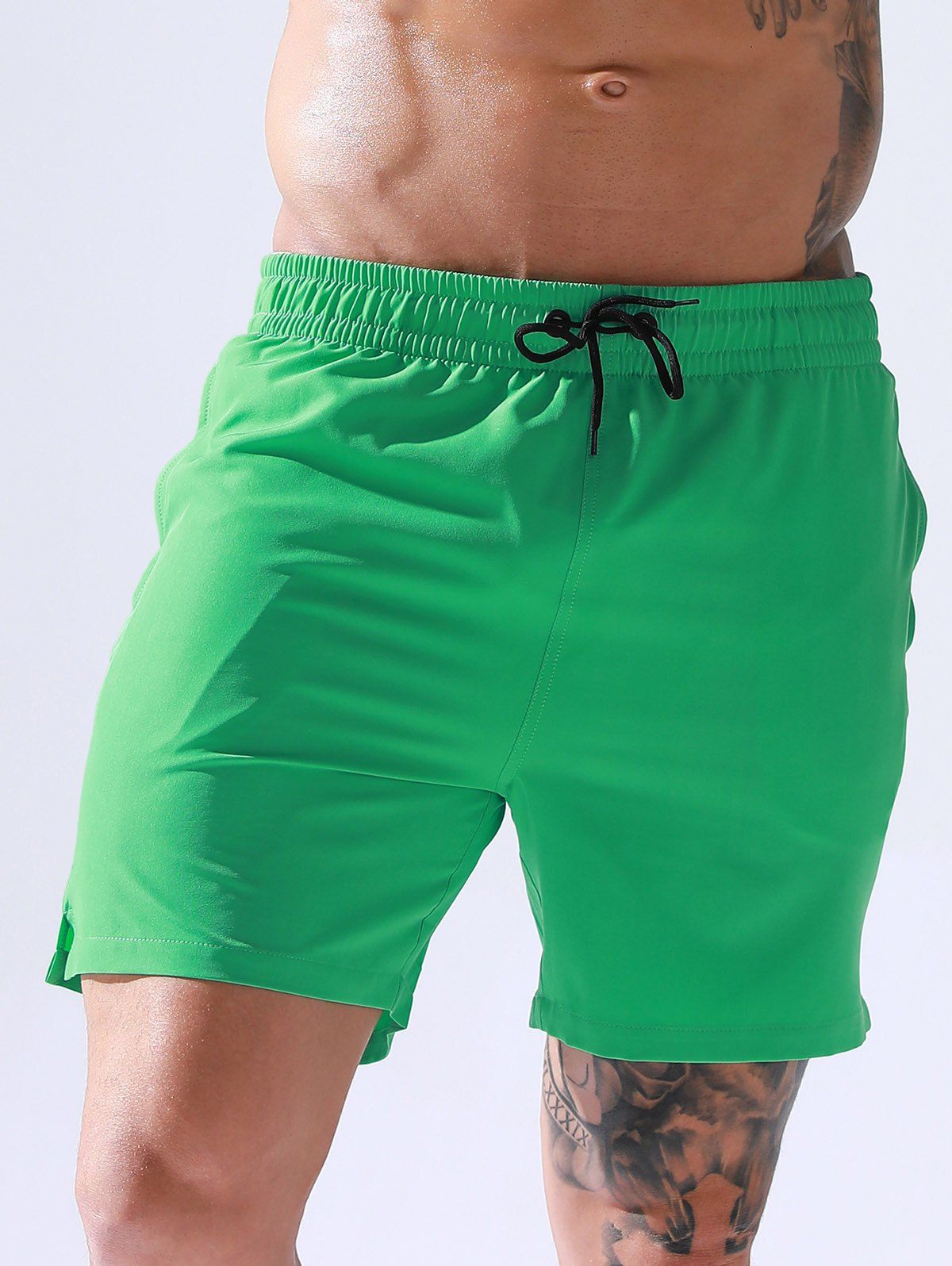 Vacation Casual Board Shorts Drawstrings Solid Color Pockets Summer Beach Shorts - GREEN XL