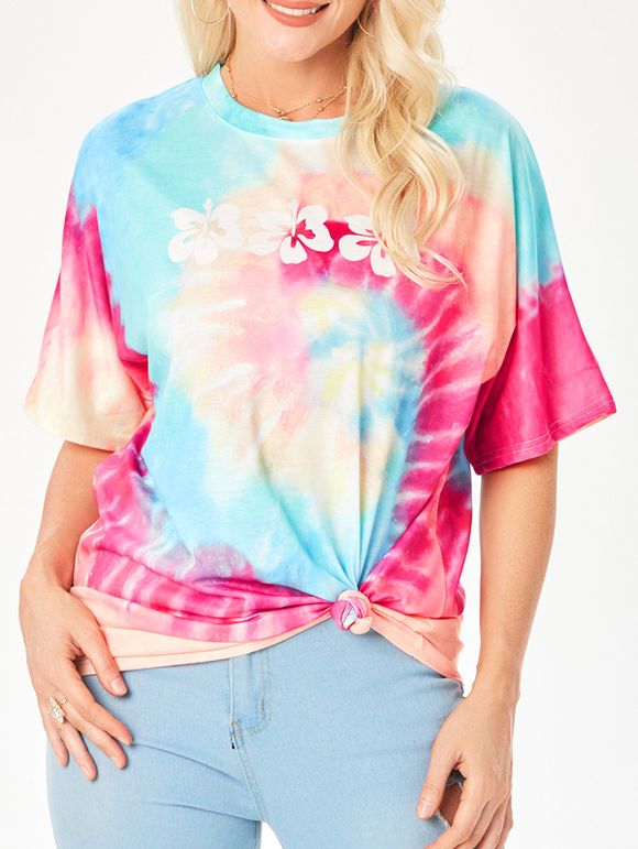 T-shirt Teinté à Imprimé Fleuri Coloré Ombré - multicolor M