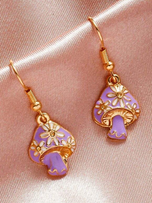 Boucles D'Oreilles Pendantes de Tendances Motif Champignons et Fleurs Style Bohémien - Pourpre 
