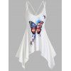 American Flag Print Asymmetrical Butterfly Cami Sundress and 3D Patriotic Capri Jeggings Summer Outfit - multicolor S