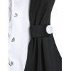 Lace Up Asymmetrical Hem Mock Buttons Faux Two Piece Top and Grommet High Rise Capri Leggings Summer Casual Outfit - BLACK S
