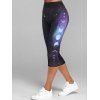 Moon Phase Allover Print Cinched Side Galaxy Tank Top and Galaxy Print Capri Leggings Summer Casual Outfit - multicolor S