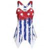 American Flag Casual Tank Top Star Striped Print O Ring Cut Out Handkerchief Summer Top - RED 3XL