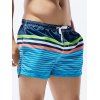 Contrast Colorblock Casual Board Shorts Striped Print Drawstrings Pockets Summer Beach Shorts - LIGHT BLUE XL