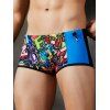 Beach Swimming Trunks Contrast Colorblock Printed Drawstrings Short Skinny Swimming Bottom - BLUE L
