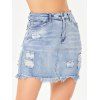 Summer Casual Denim Skirt Frayed Hem Pockets Destroyed Zipper Skirt - BLUE M