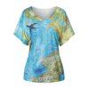 Allover Map Print Dolman Sleeve Loose T-shirt - LIGHT BLUE M