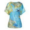 Allover Map Print Dolman Sleeve Loose T-shirt - LIGHT BLUE XL