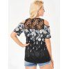 Floral Lace Insert Cold Shoulder Cut Out Fringe T Shirt - BLACK XL